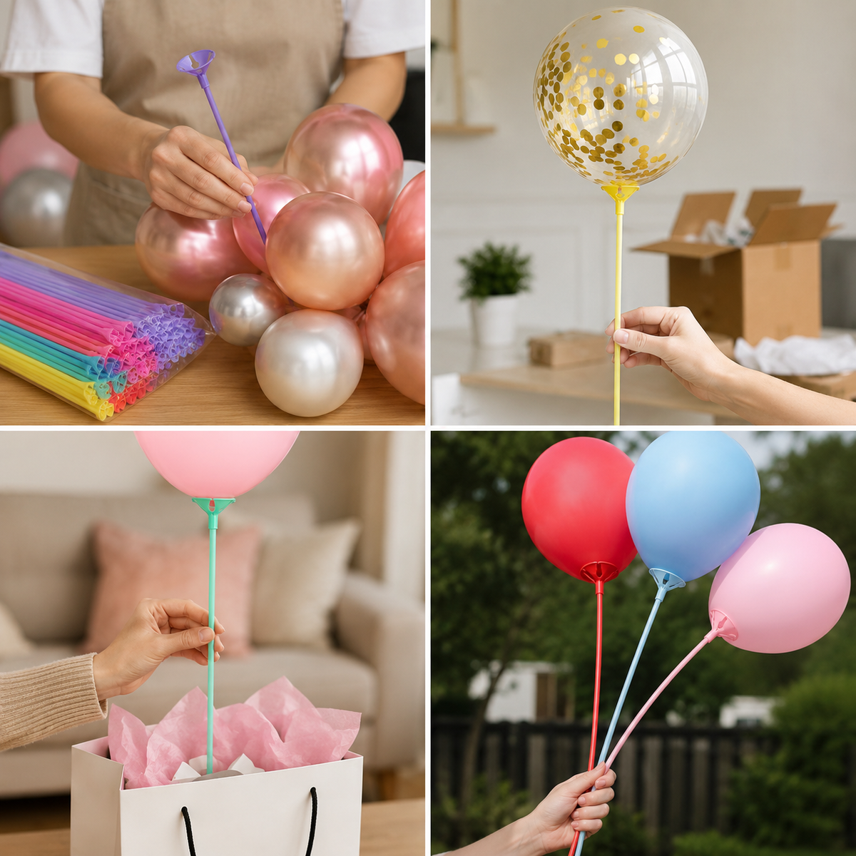 Bețe și rozete pentru baloane - multicolor (set 100 buc) - CraftUp