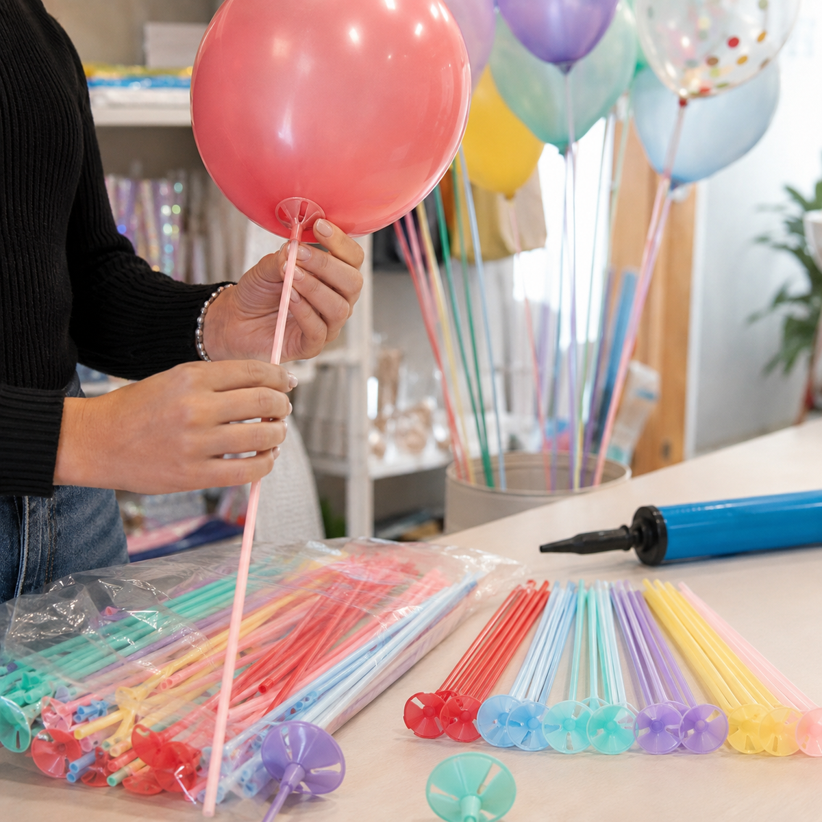 Bețe și rozete pentru baloane - multicolor (set 100 buc) - CraftUp