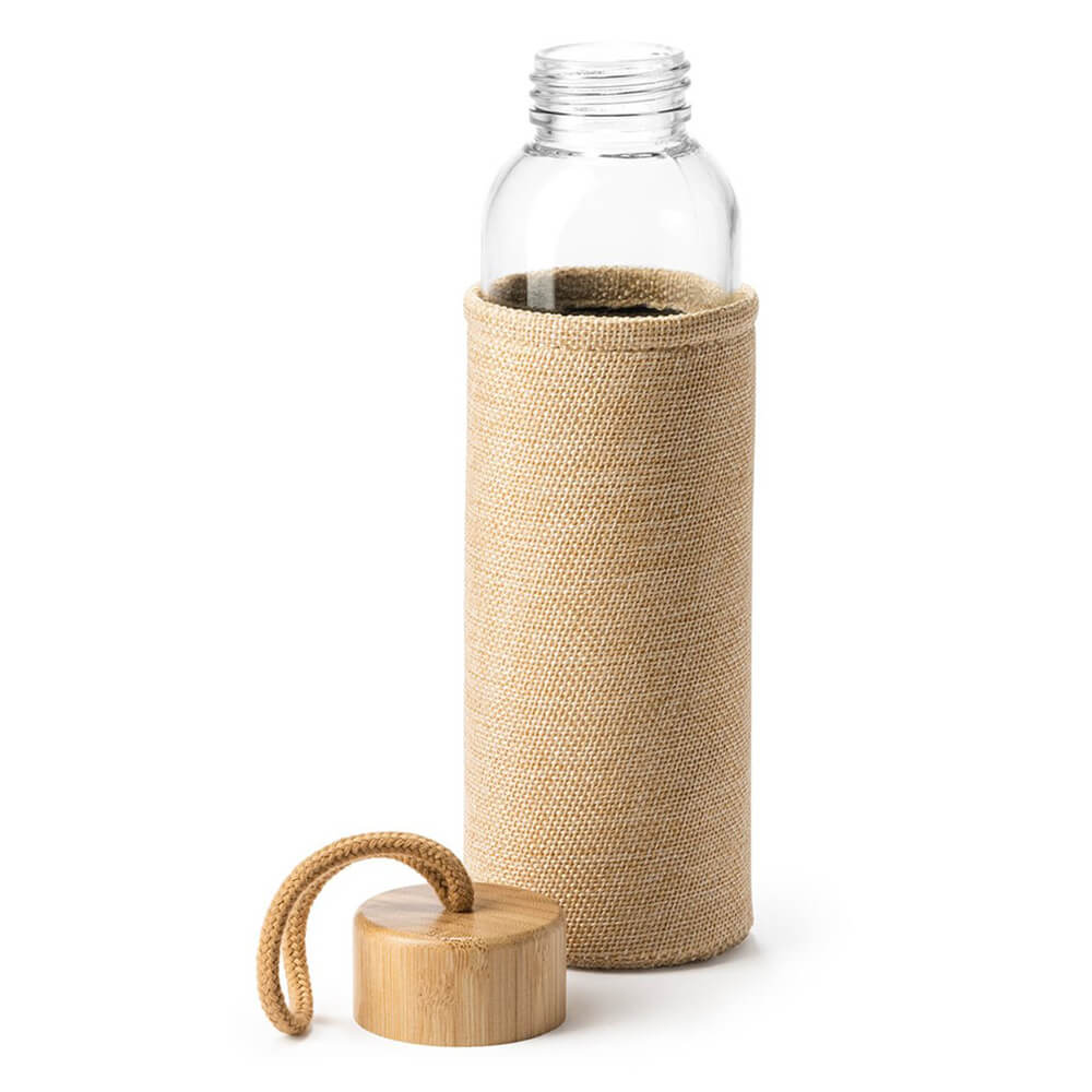 Bidon din sticlă cu capac de lemn Trilby husă iută - CraftUp