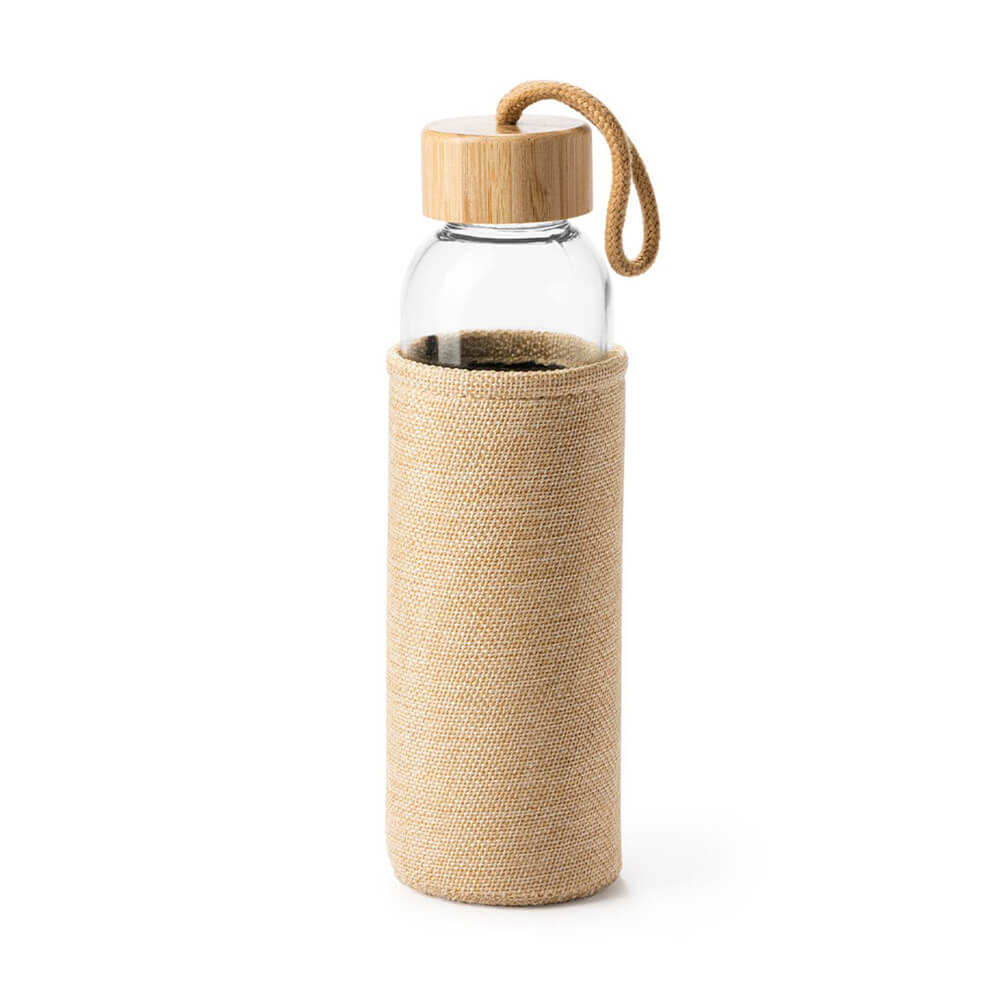 Bidon din sticlă cu capac de lemn Trilby husă iută - CraftUp