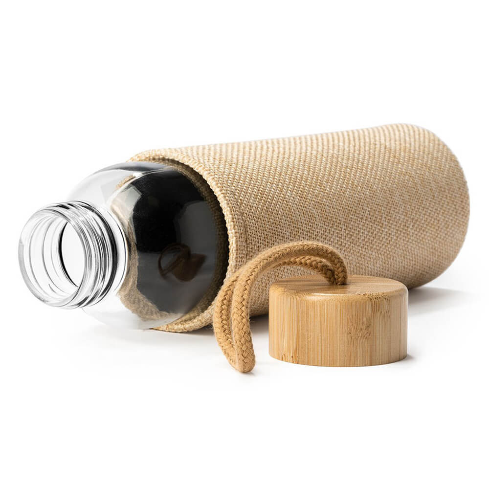 Bidon din sticlă cu capac de lemn Trilby husă iută - CraftUp