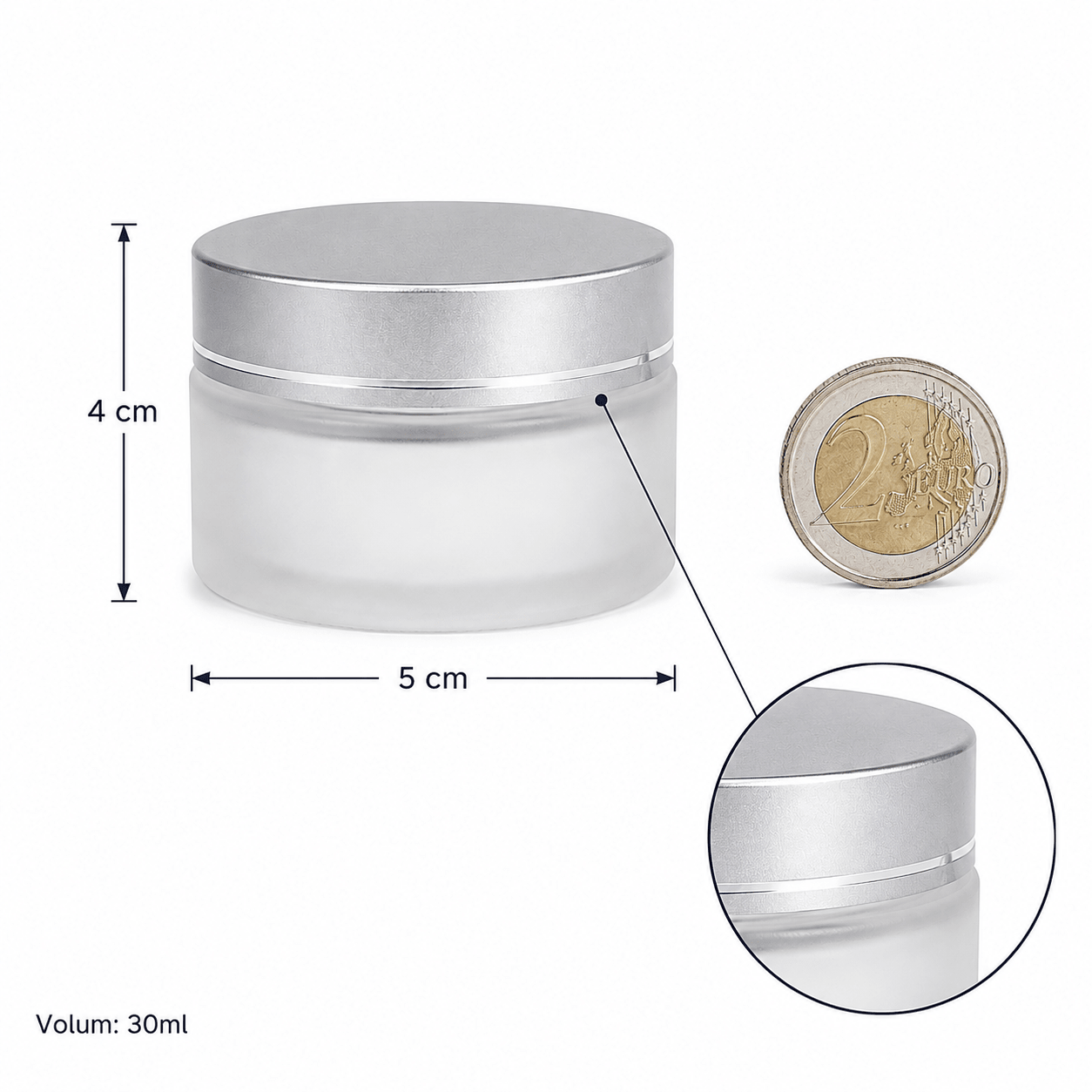 Borcan rotund mat cu capac argintiu 30ml - CraftUp