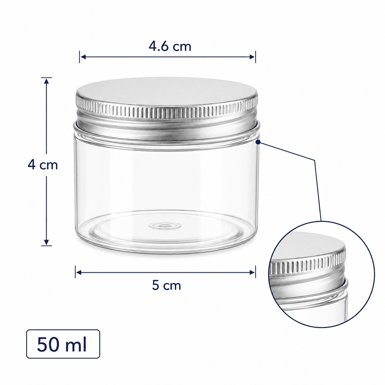 Borcan rotund transparent cu capac aluminiu - CraftUp