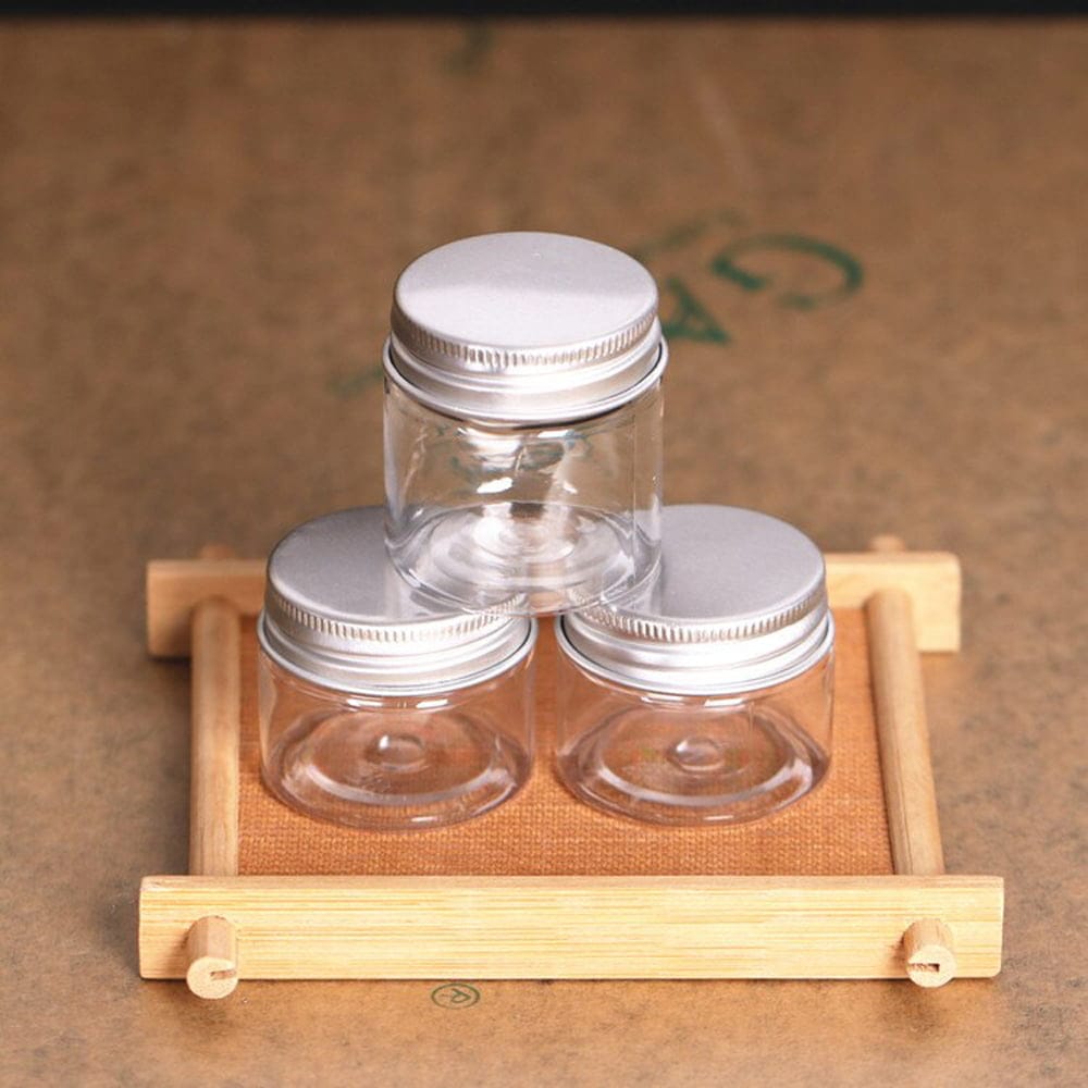 Borcan rotund transparent din plastic cu capac aluminiu - CraftUp