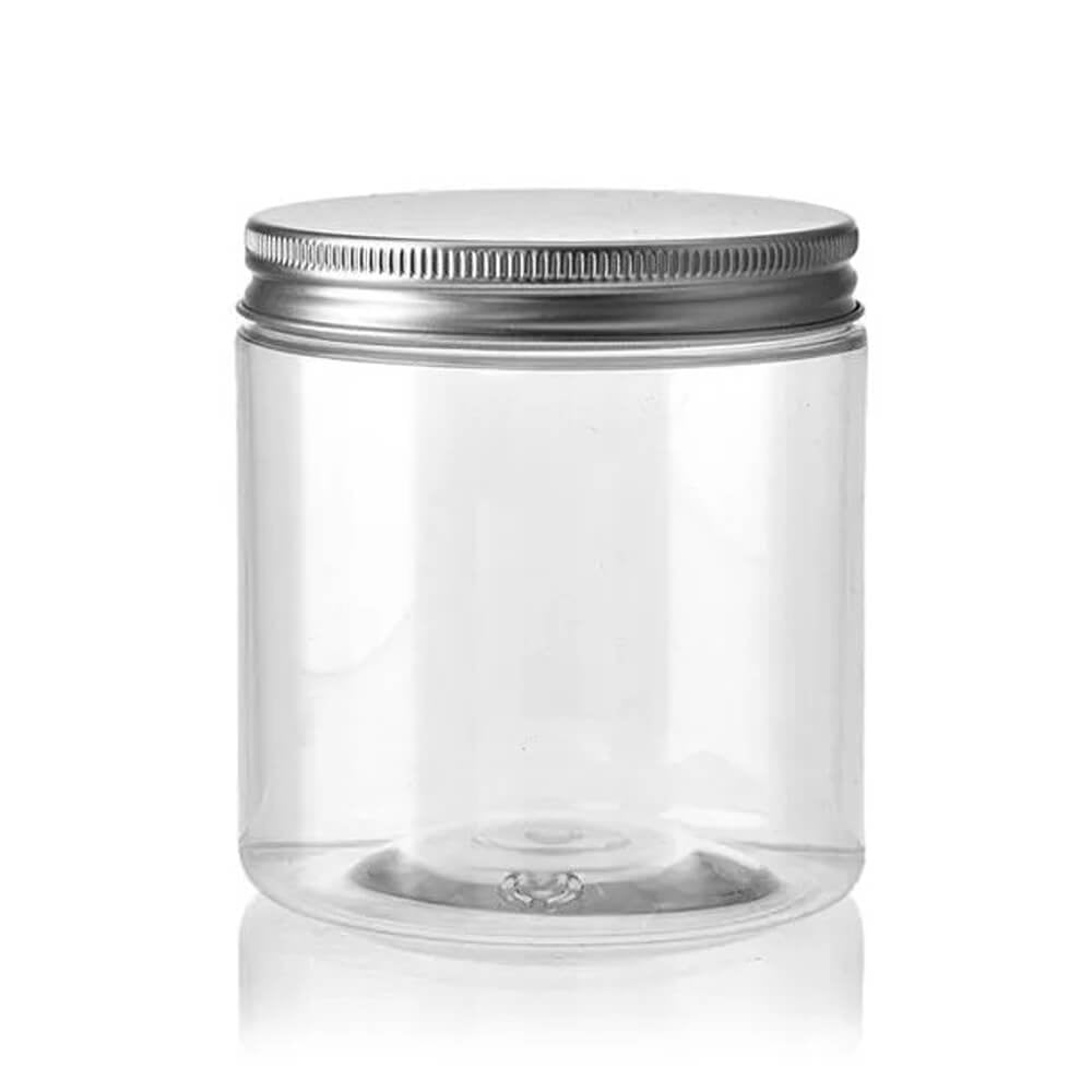 Borcan rotund transparent din plastic cu capac aluminiu - CraftUp