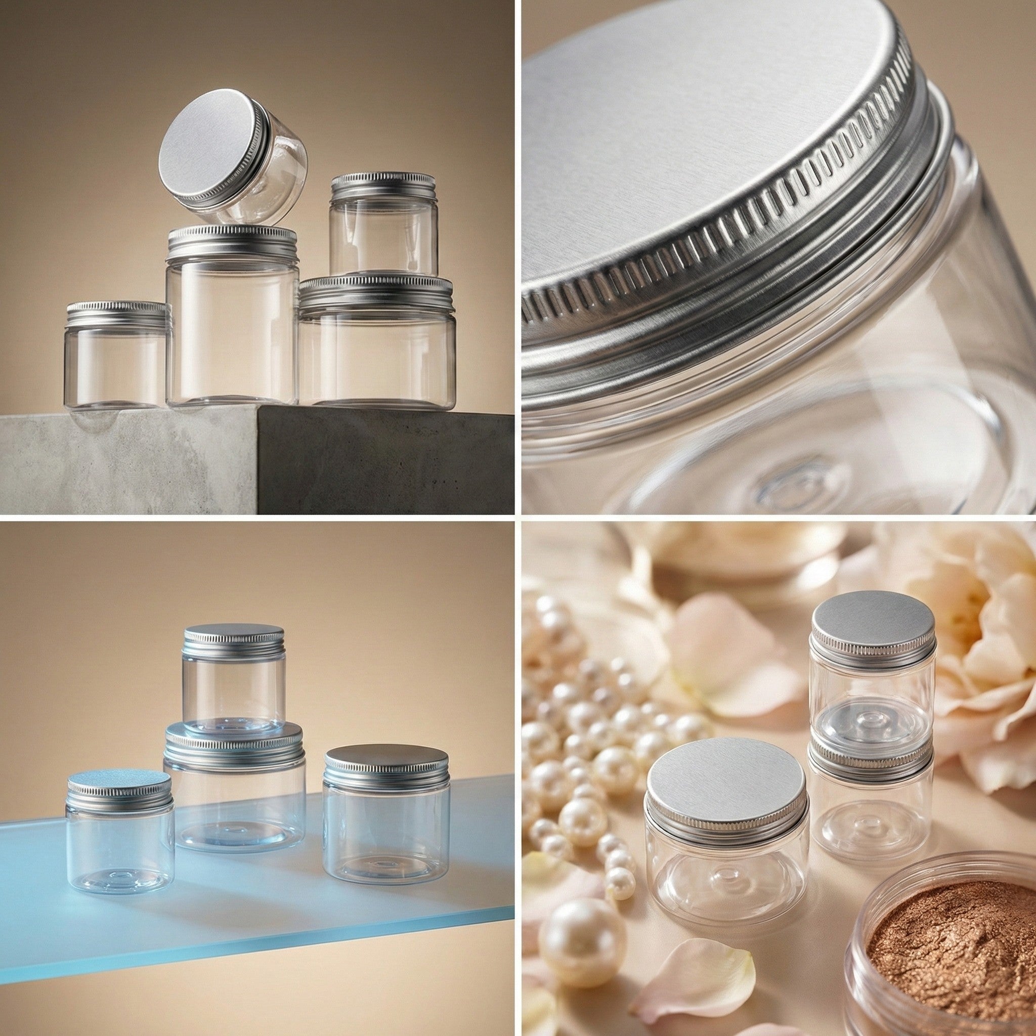 Borcan rotund transparent din plastic cu capac aluminiu - CraftUp