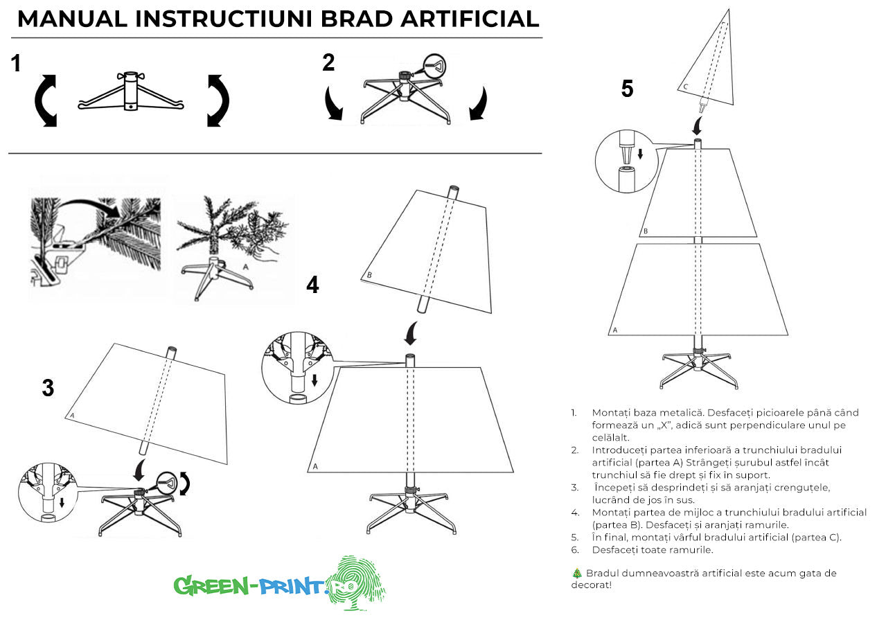 Brad artificial realistic Craciun cu suport metalic - Molid - CraftUp