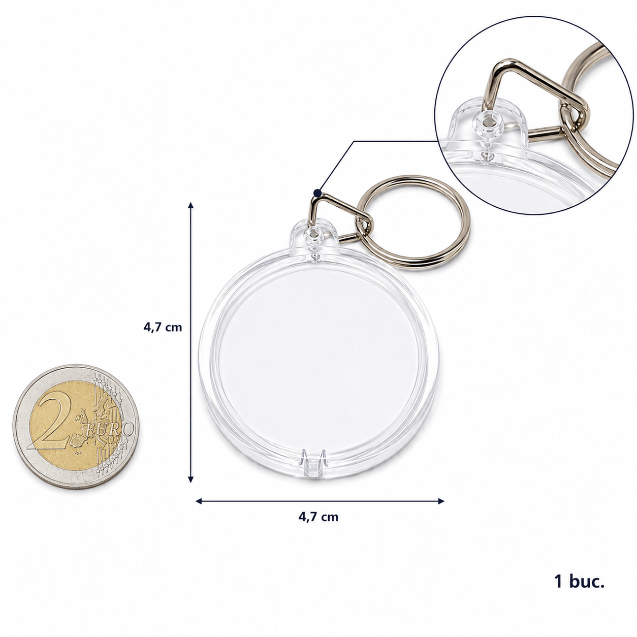 Breloc rotund transparent inserție foto 4,7cm - CraftUp