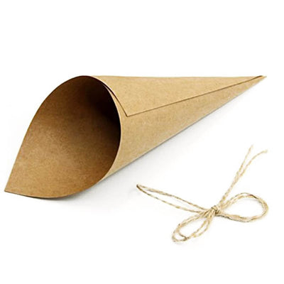 Conuri hârtie cu fundă iută 14,5x14,5cm - kraft (set 50 buc)