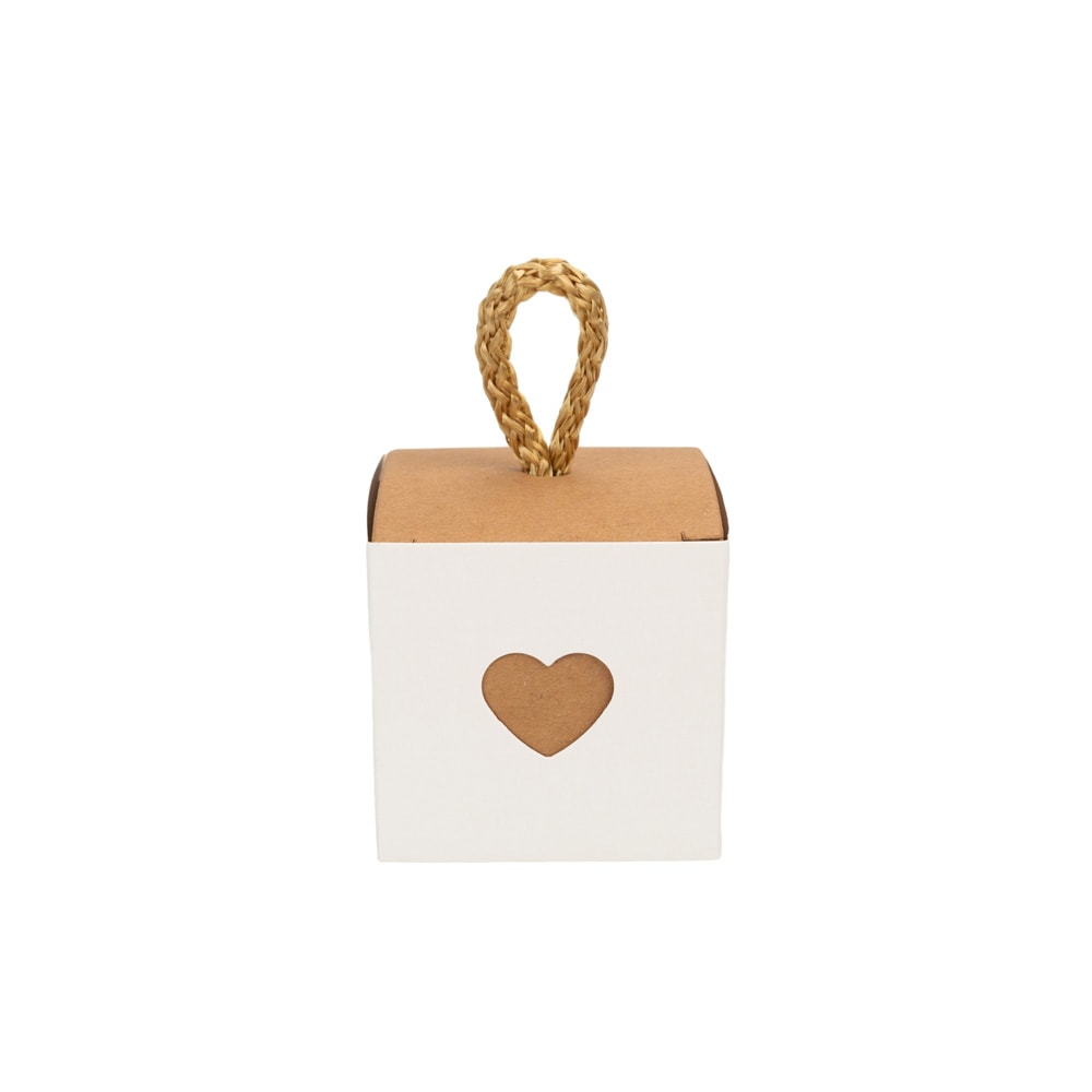 Cutie 2 culori cu sfoară model inimă - alb și interior maro (set 50 buc) - CraftUp