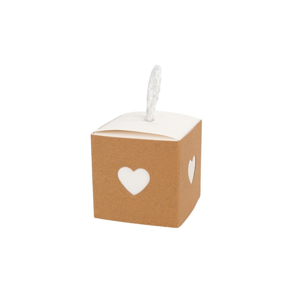 Cutie 2 culori cu sfoară model inimă - maro și interior alb (set 50 buc) - CraftUp