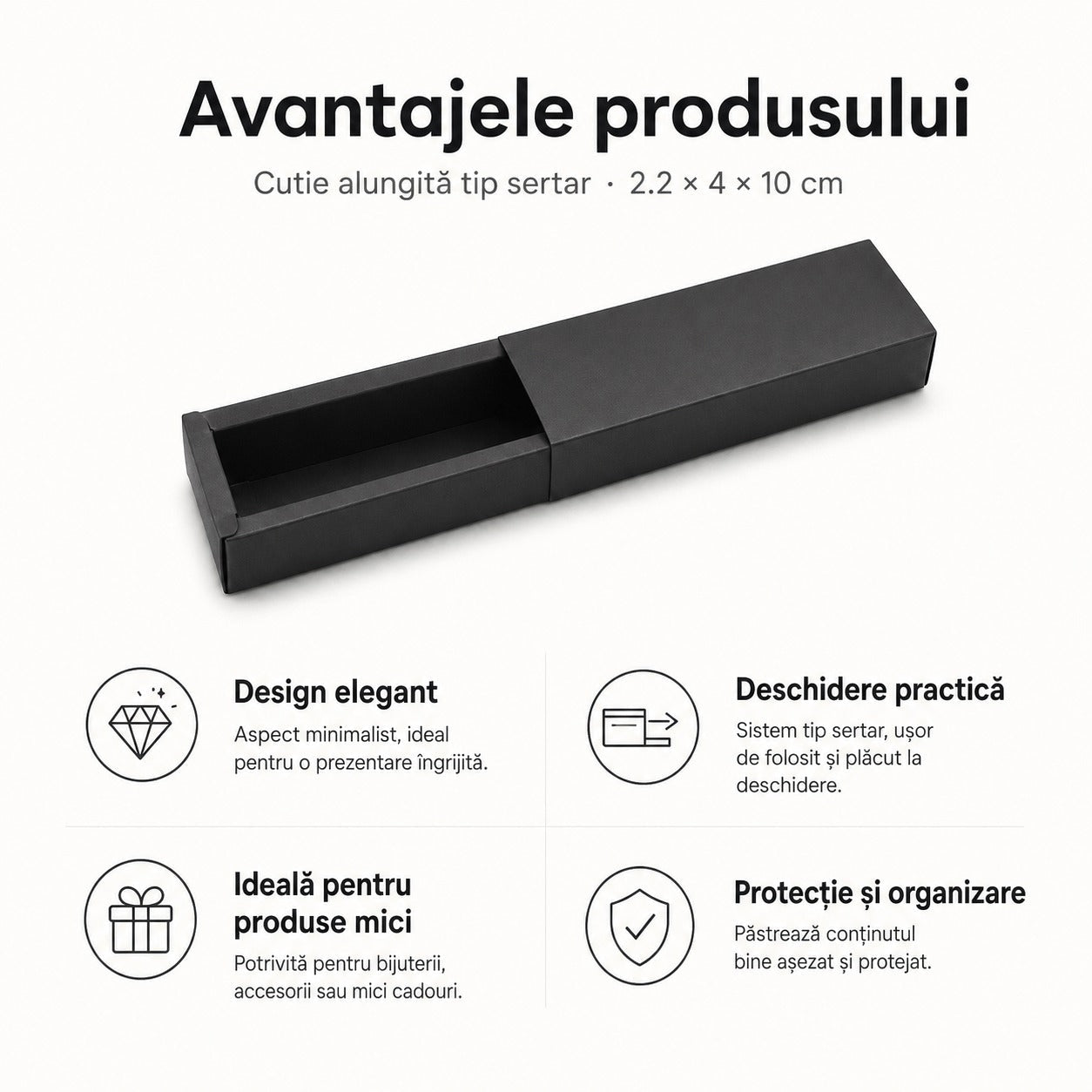 Cutie alungită cu sertar - negru (set 50 buc) - CraftUp