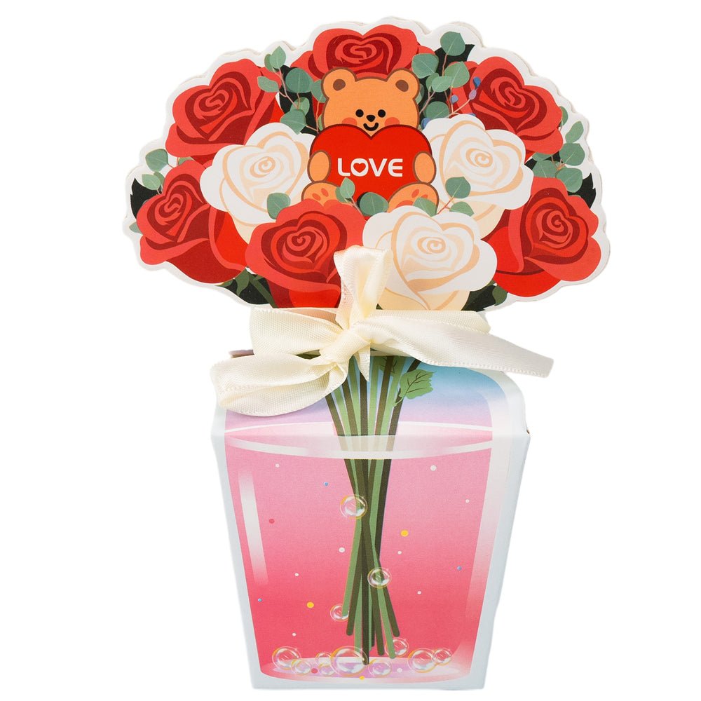 Cutie cadou buchet trandafiri cu ursuleț (set 10 buc) - CraftUp