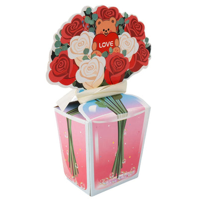 Cutii cadou buchet trandafiri cu ursuleț (set 10 buc)