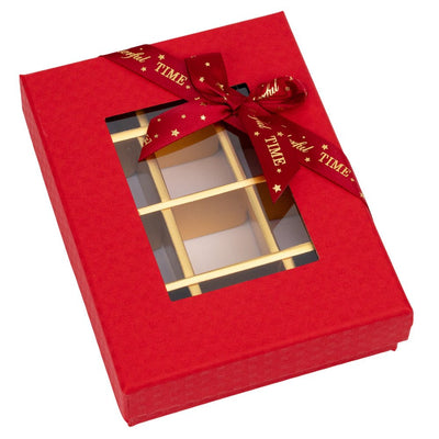 Cutii cadou din hârtie cu 12 compartimente, fereastră și panglică - roșu (set 2 buc) - 16x12x4cm