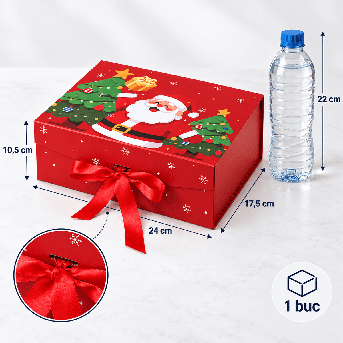 Cutie cadou magnetică de Crăciun cu fundă, 24x17,5x10,5 cm - roșu - CraftUp