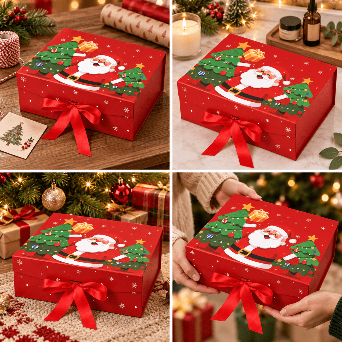 Cutie cadou magnetică de Crăciun cu fundă, 24x17,5x10,5 cm - roșu - CraftUp
