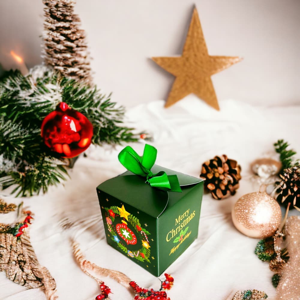 Cutie căni Crăciun cu fundă verde - CraftUp