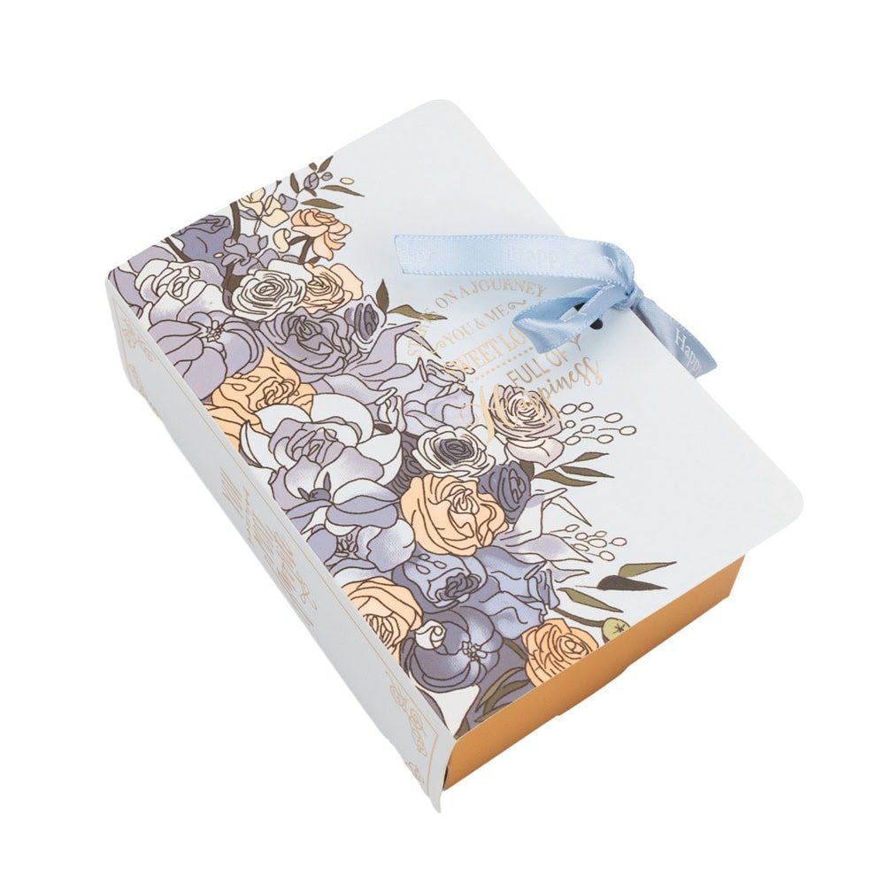 Cutie carte cu fundă satinată și design floral - bleu (set 50 buc) - CraftUp