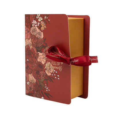 Cutii carte cu fundă satinată și design floral - roșu (set 50 buc)