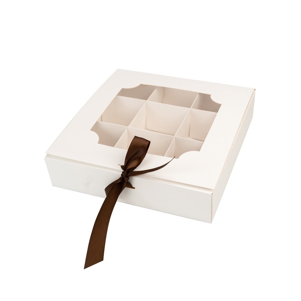 Cutie cu fereastră și panglică 9 compartimente - alb (set 5 buc) - CraftUp