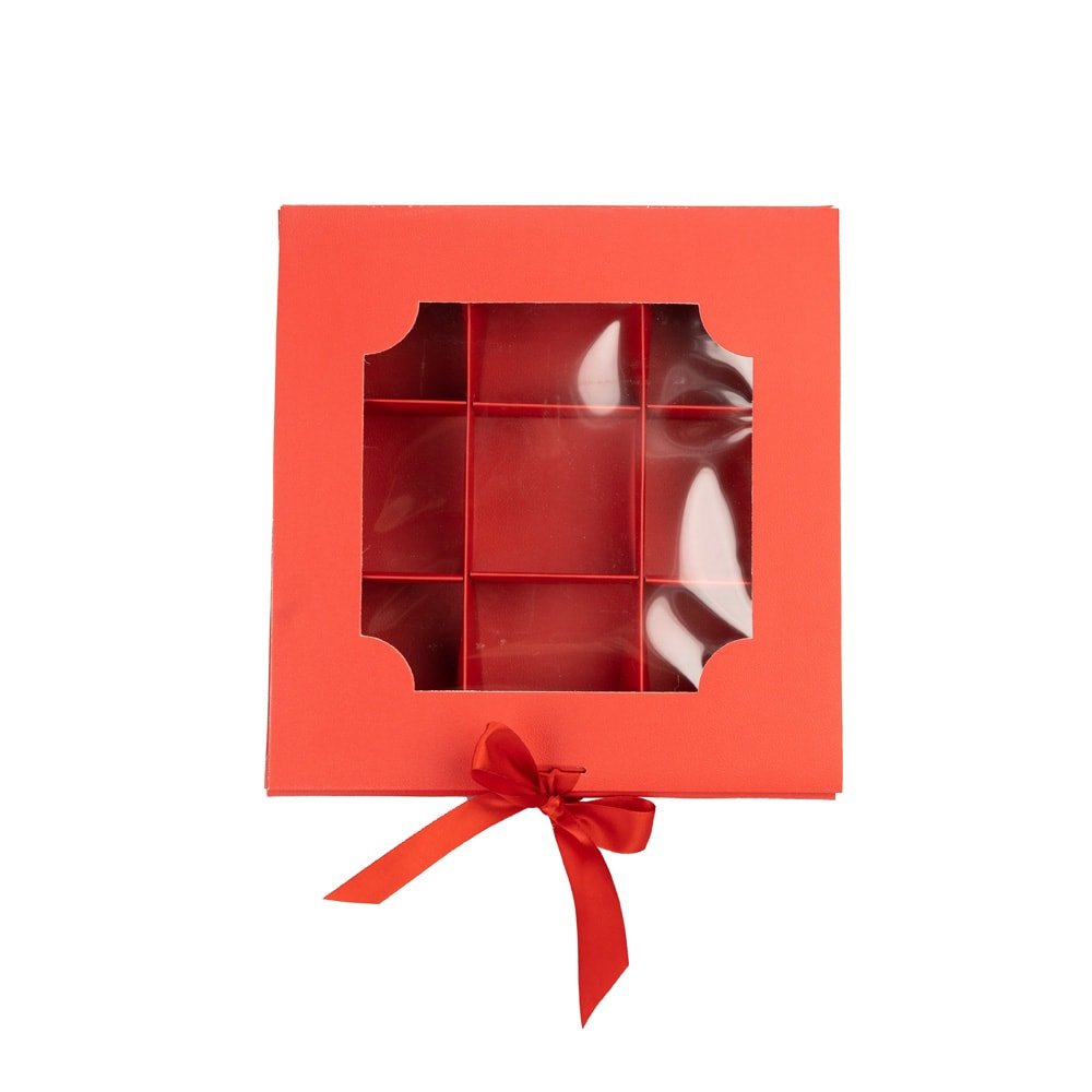 Cutie cu fereastră și panglică 9 compartimente - roșu (set 5 buc) - CraftUp