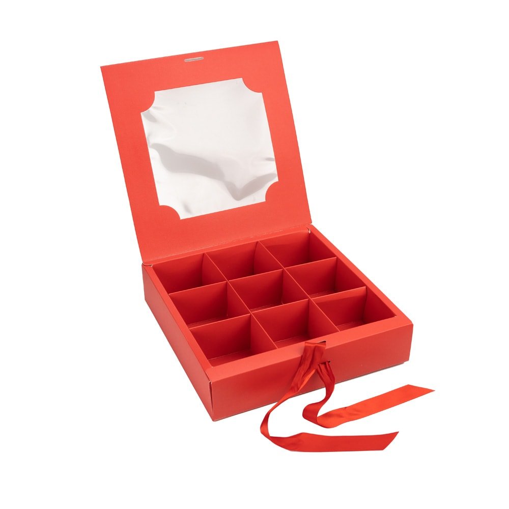 Cutie cu fereastră și panglică 9 compartimente - roșu (set 5 buc) - CraftUp