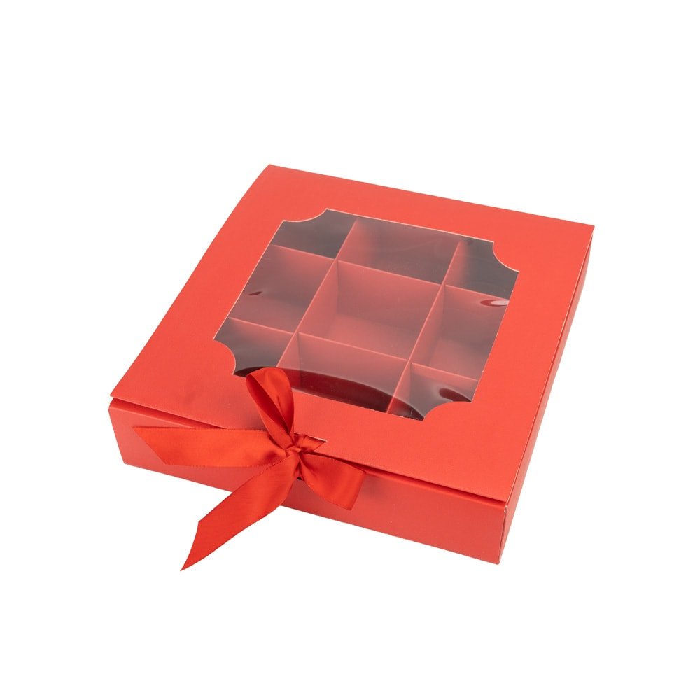Cutie cu fereastră și panglică 9 compartimente - roșu (set 5 buc) - CraftUp