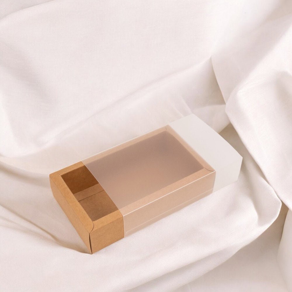 Cutie din hârtie cu fereastră mată - kraft (set 50 buc) - CraftUp