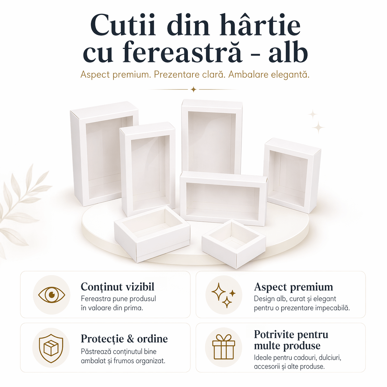 Cutie din hârtie cu fereastră transparentă - alb (set 50 buc) - CraftUp