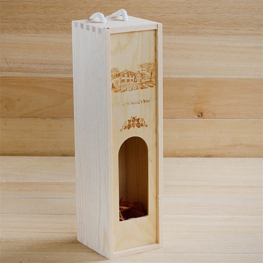 Cutie din lemn pentru sticlă de vin cu fereastră și mâner - CraftUp