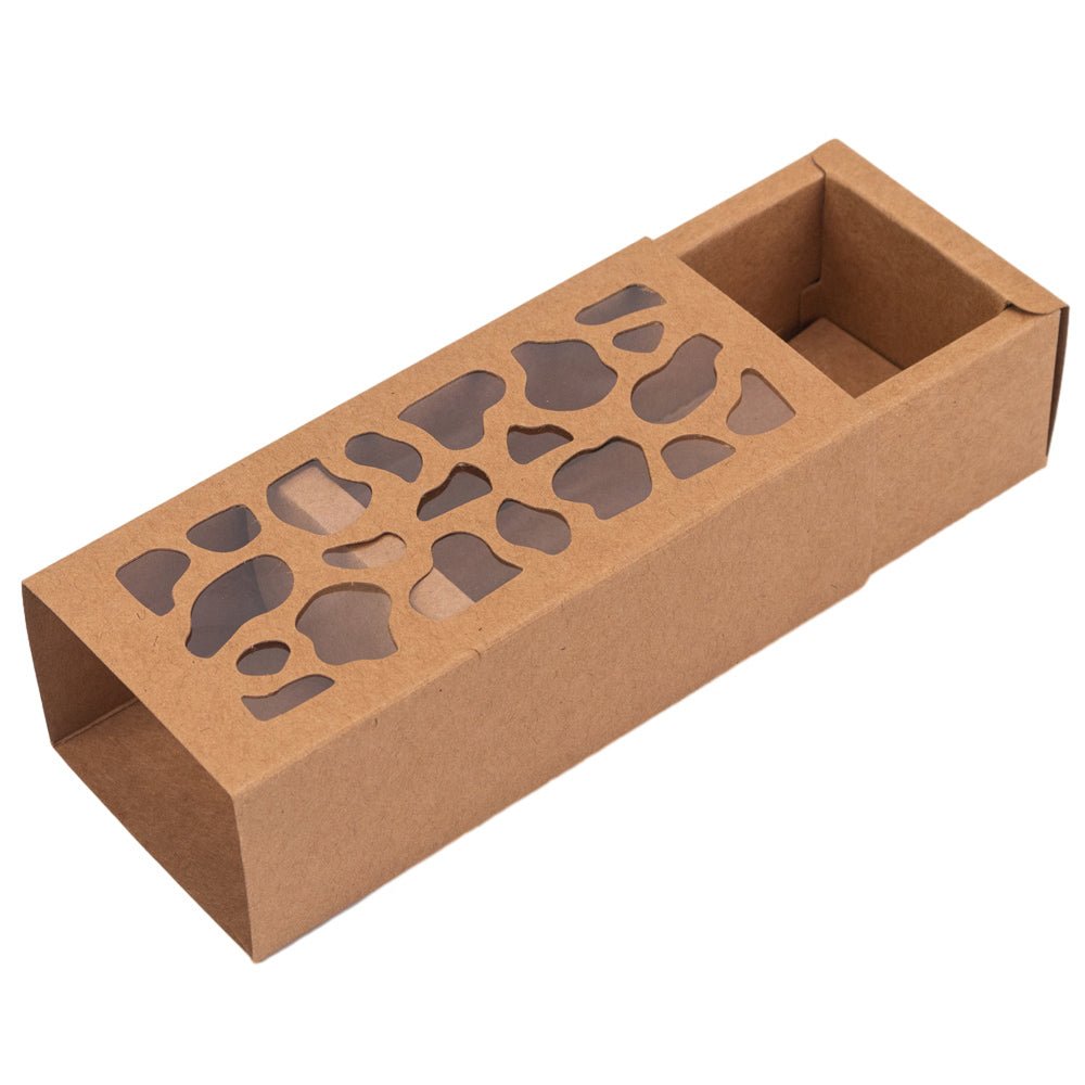 Cutie dreptunghiulară cu fereastră asimetrică - kraft (set 50 buc) - 6x13x4cm - CraftUp