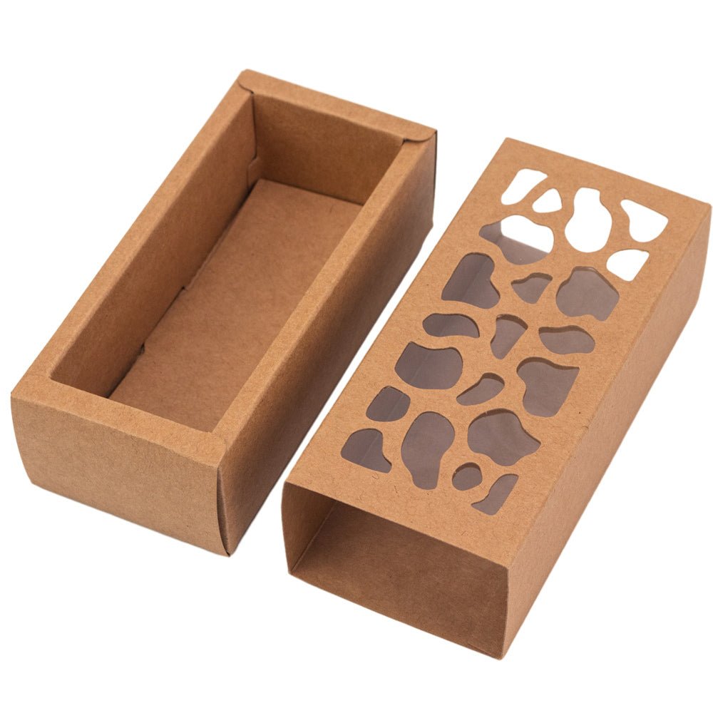 Cutie dreptunghiulară cu fereastră asimetrică - kraft (set 50 buc) - 6x13x4cm - CraftUp