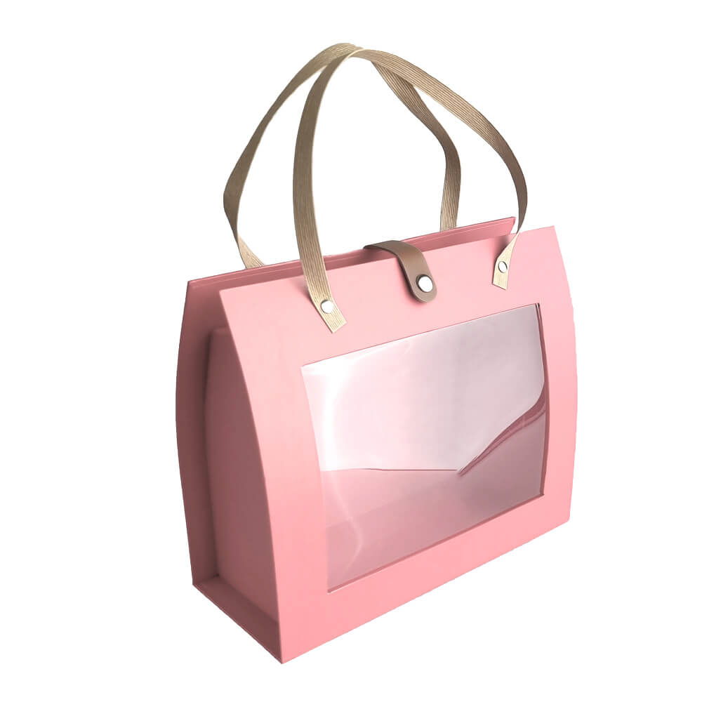 Cutie dreptunghiulară cu mânere fereastră și capsă - roz - CraftUp