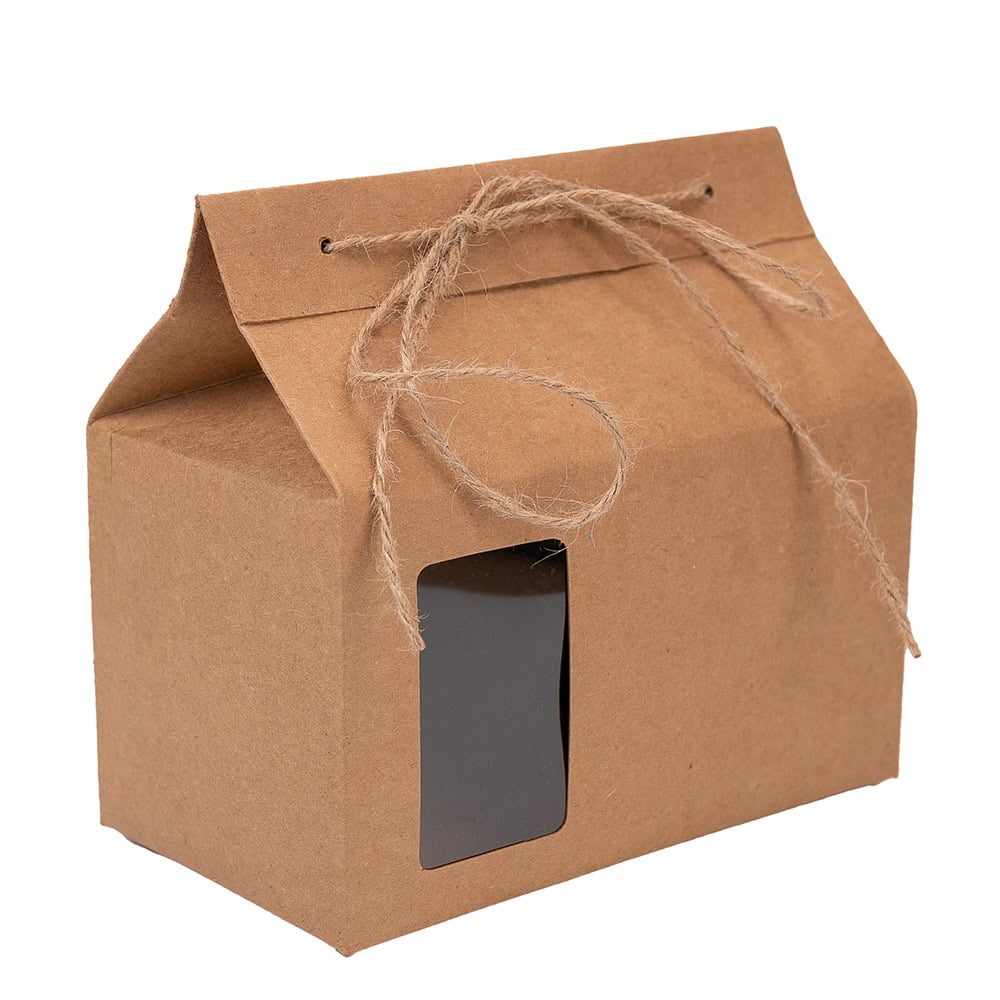 Cutie dreptunghiulară cu mini fereastră și sfoară pentru închidere - kraft (set 50 buc) - CraftUp