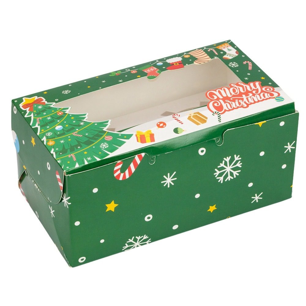 Cutie dreptunghiulară de Crăciun cu fereastră și 2 compartimente - verde (set 25 buc) - CraftUp
