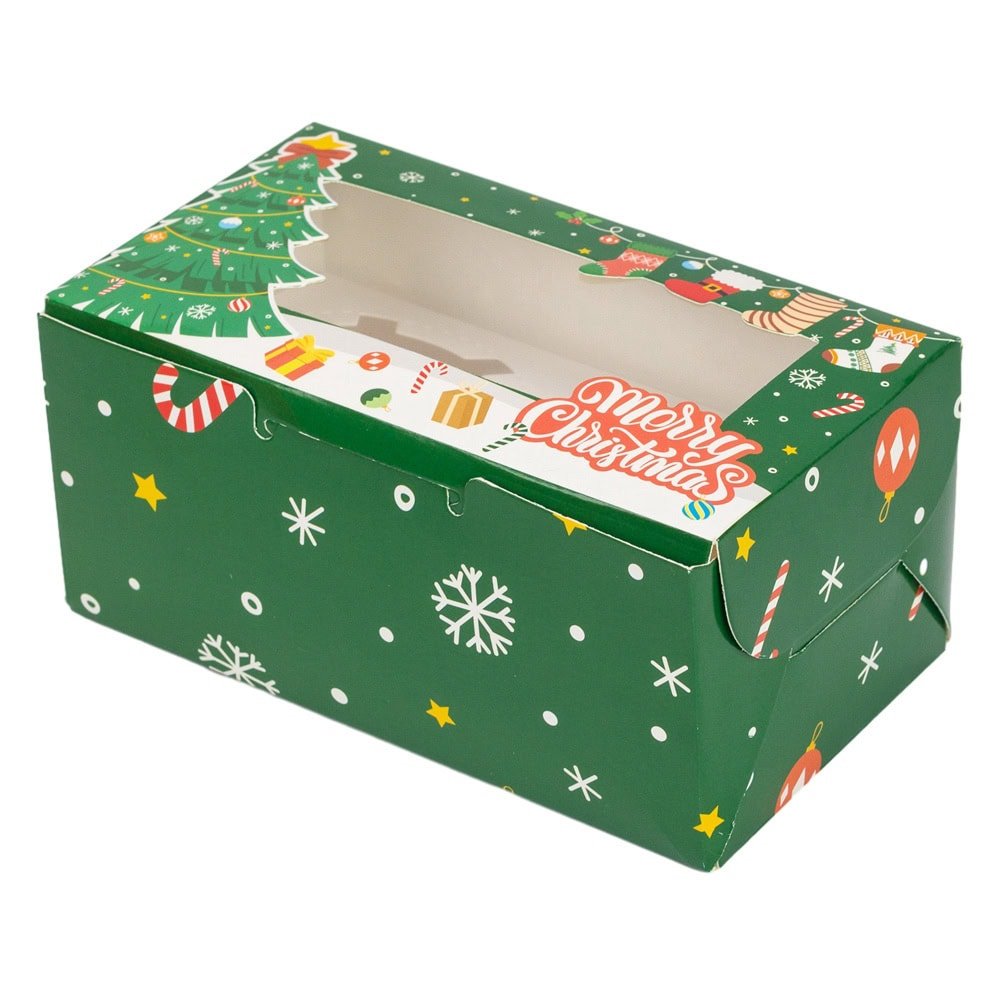 Cutie dreptunghiulară de Crăciun cu fereastră și 2 compartimente - verde (set 25 buc) - CraftUp