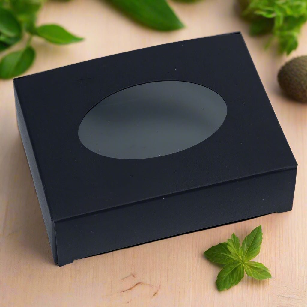 Cutie dreptunghiulară din hârtie cu fereastră ovală - negru (set 50 buc) 9.6x3x7cm - CraftUp