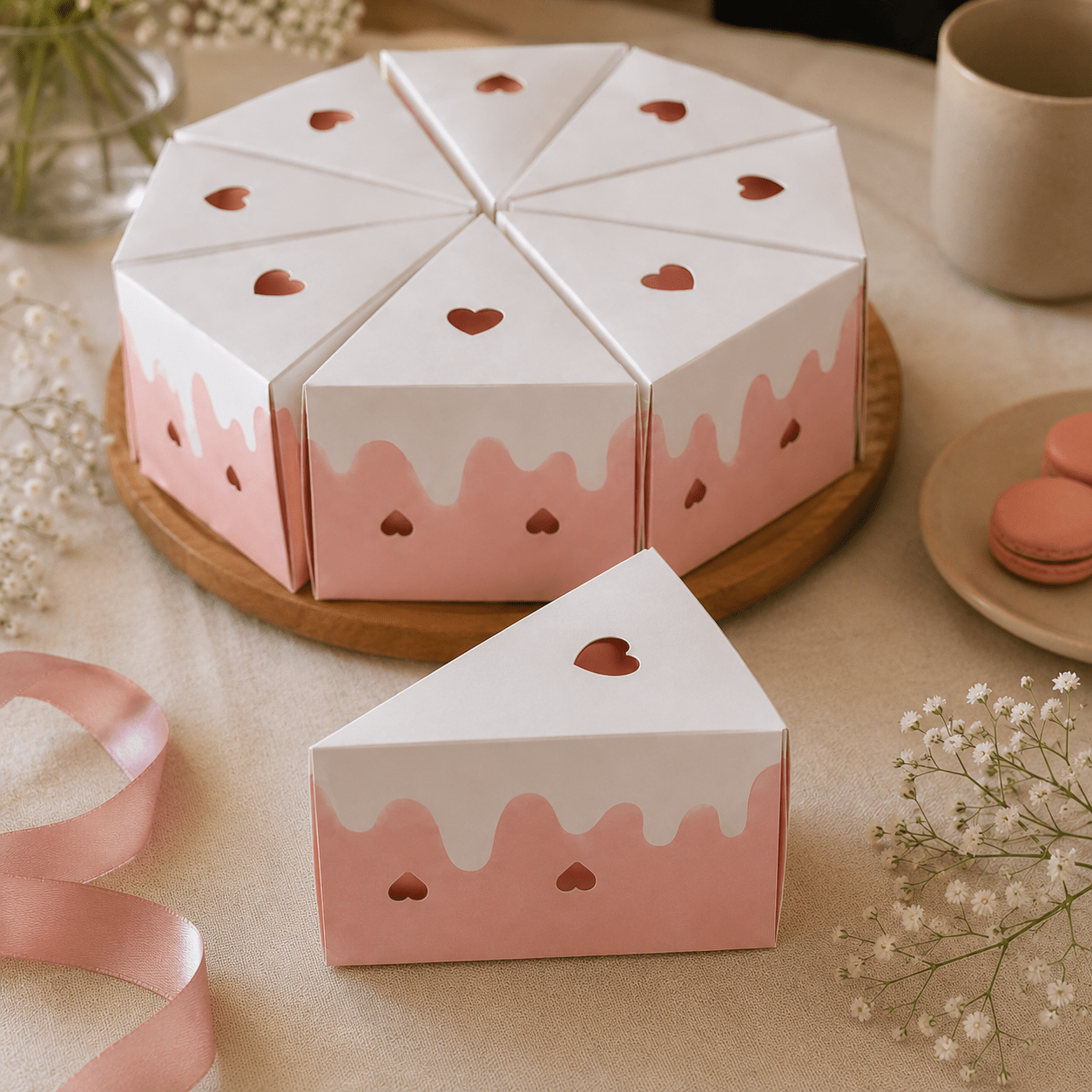 Cutie felie de tort cu inimioare - roz (set 8 buc) - CraftUp