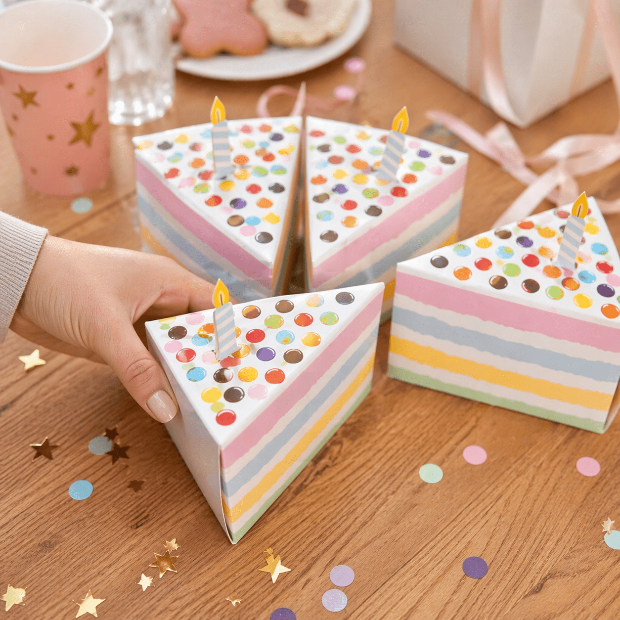 Cutie felie tort cu lumânare - multicolor (set 50 buc) - CraftUp