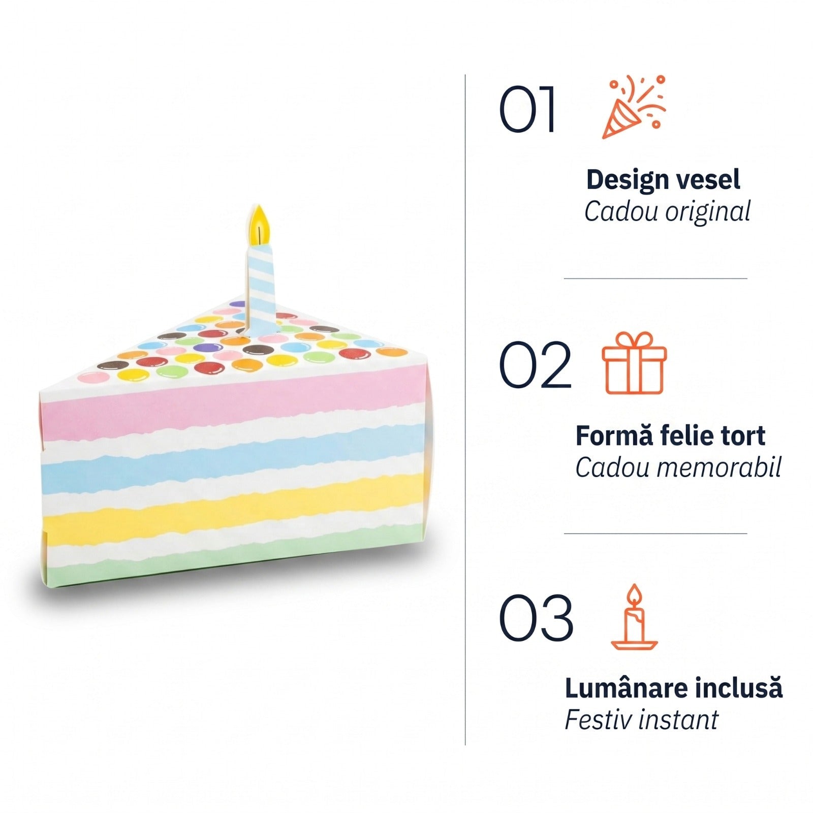 Cutie felie tort cu lumânare - multicolor (set 50 buc) - CraftUp