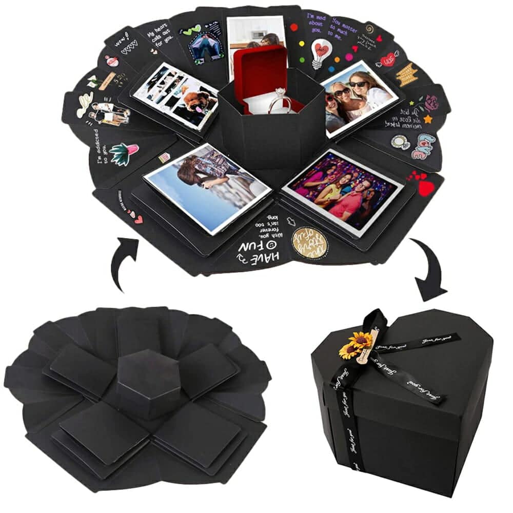 Cutie foto explozivă inimă (Explosion Box) - negru - CraftUp