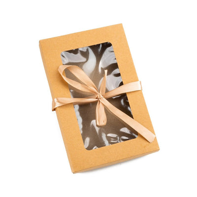Cutii hârtie cu fereastră și panglică satin - maro (set 50 buc)