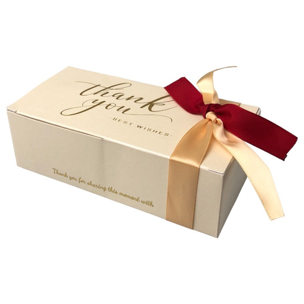 Cutie hârtie cu fundă Thank you 14x7x4.5cm - bej (set 50 buc) - CraftUp