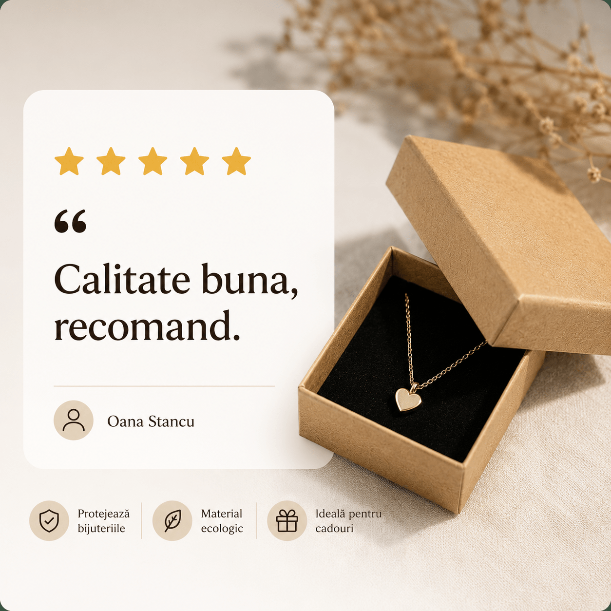 Cutie hârtie kraft pentru bijuterii cu suport negru în interior (set 10 buc) - CraftUp