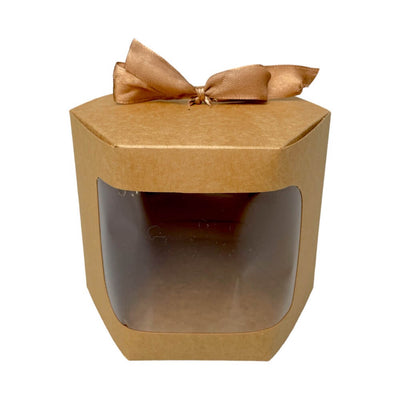 Cutii hexagonale cu fereastră și panglică - kraft (set 12 buc)