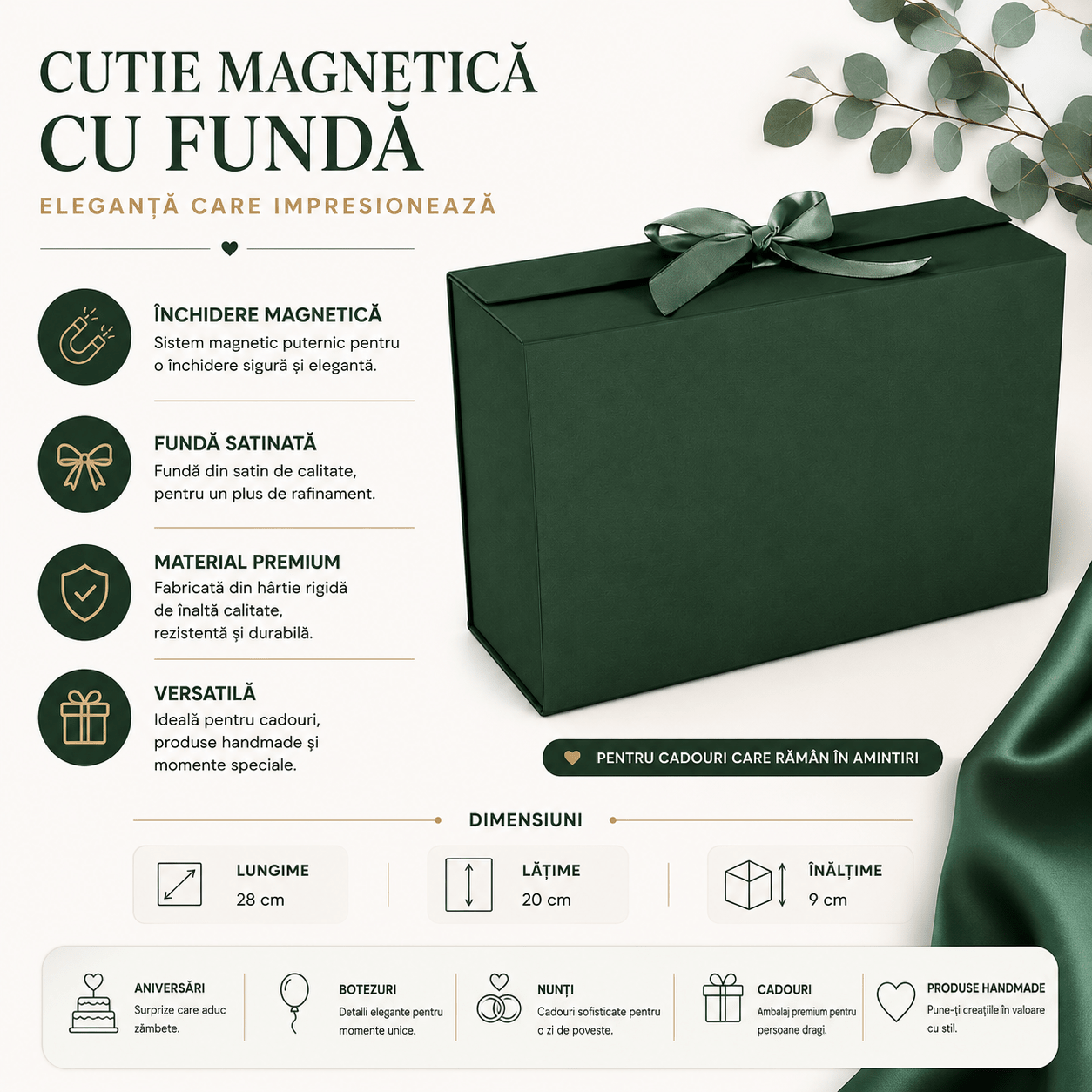 Cutie magnetică cu fundă la închidere - verde - CraftUp