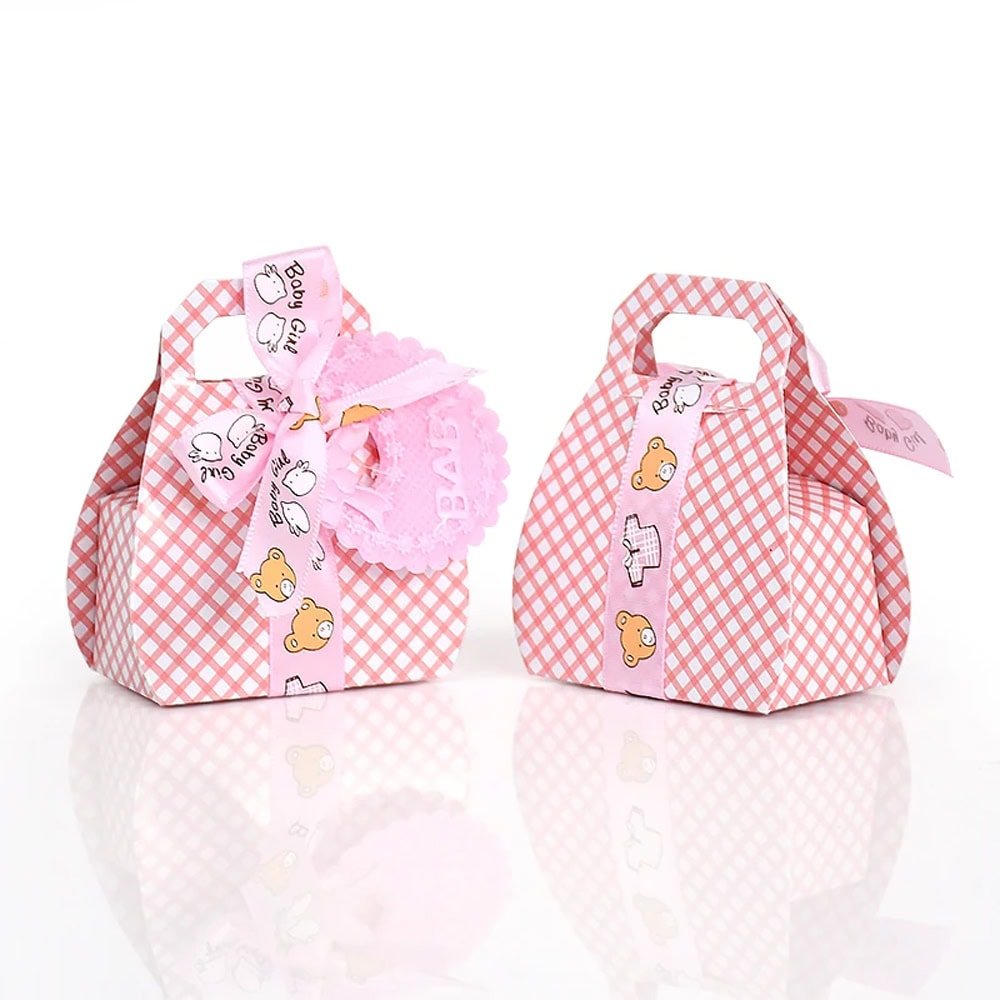 Cutie mică din hârtie cu etichetă și panglică mesaj Baby - roz (set 50 buc) - CraftUp