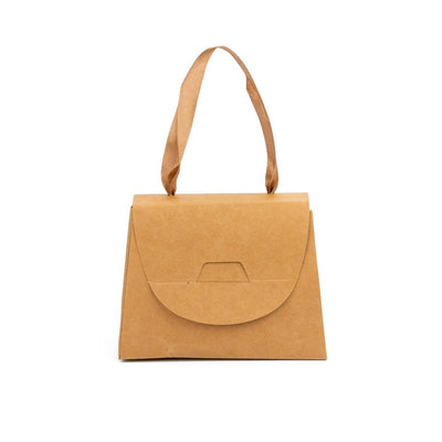 Cutii mici gentuță cu panglică maro din satin - kraft (set 50 buc)