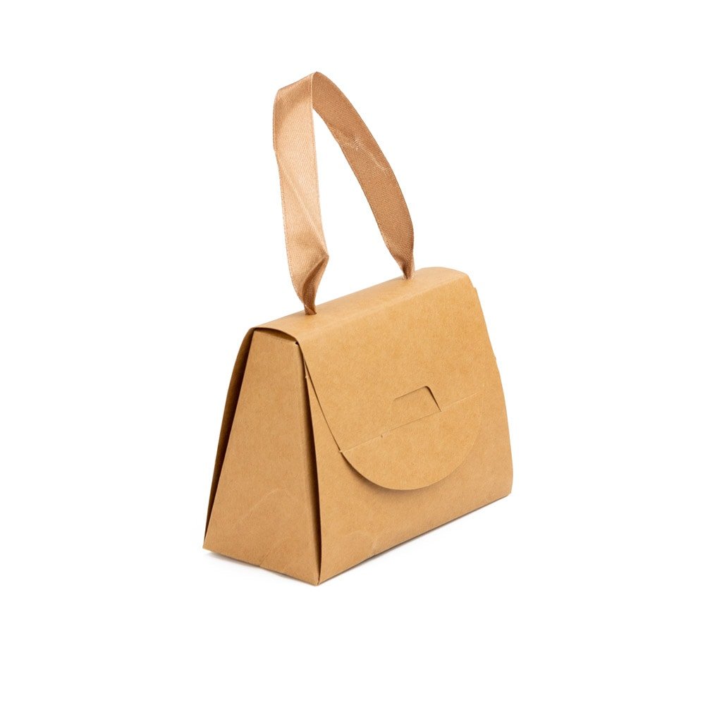 Cutie mică gentuță cu panglică maro din satin - kraft (set 50 buc) - CraftUp